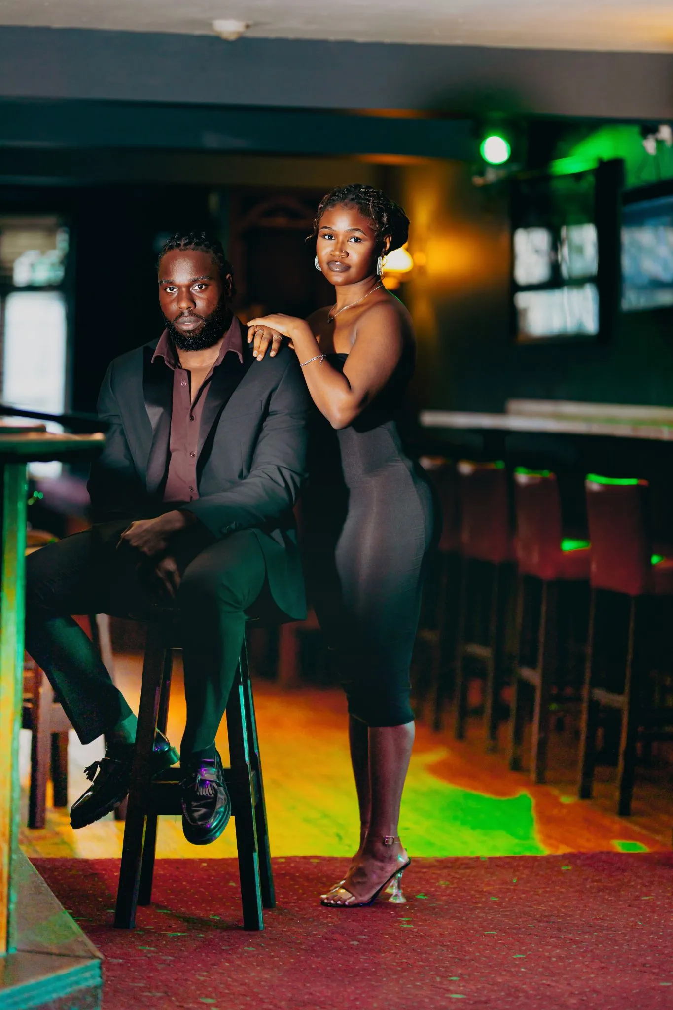 Couple enjoying a night out at a stylish bar
