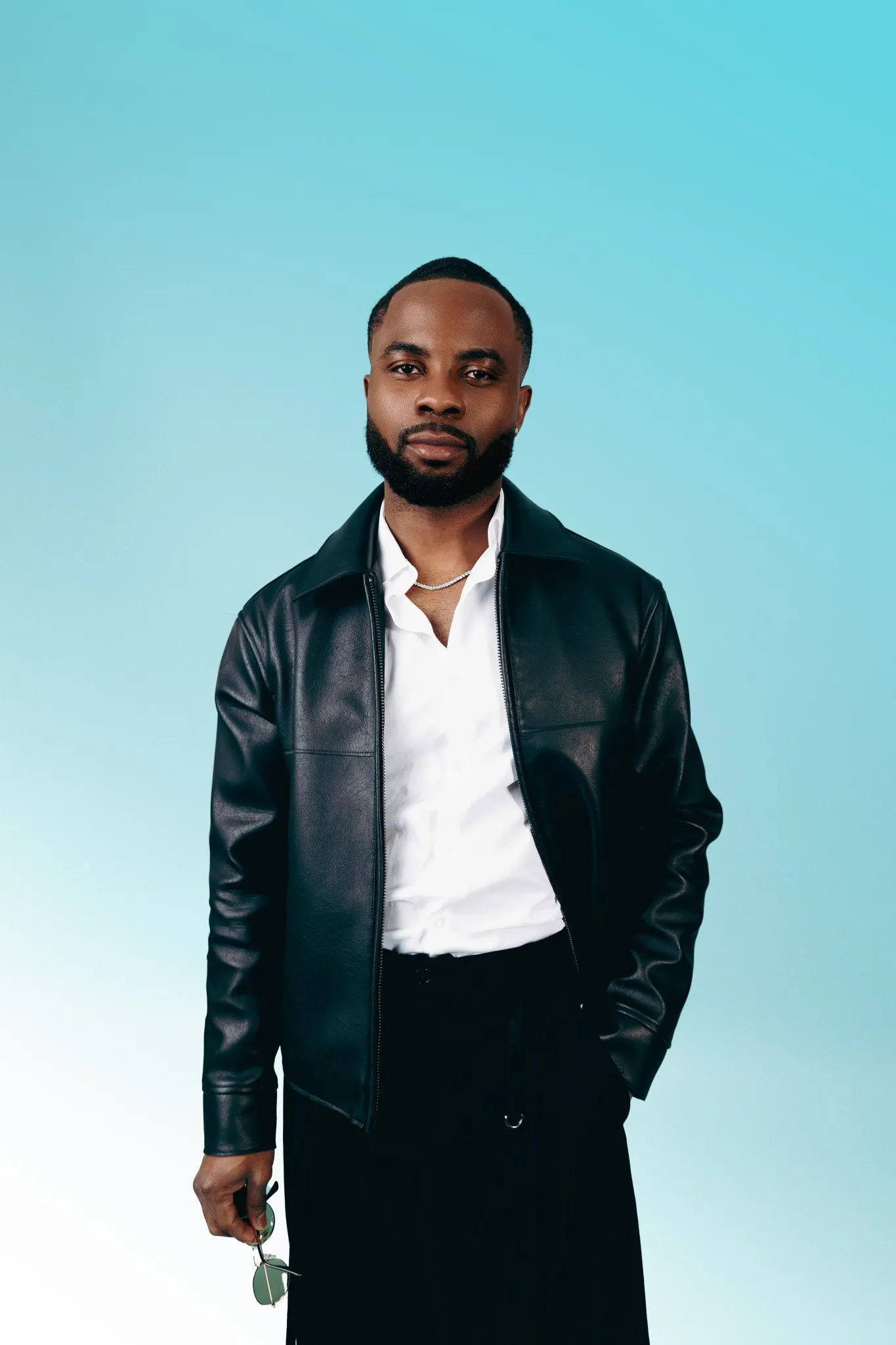 Eagle Productions Portraits Man Leather Jacket Blue Background