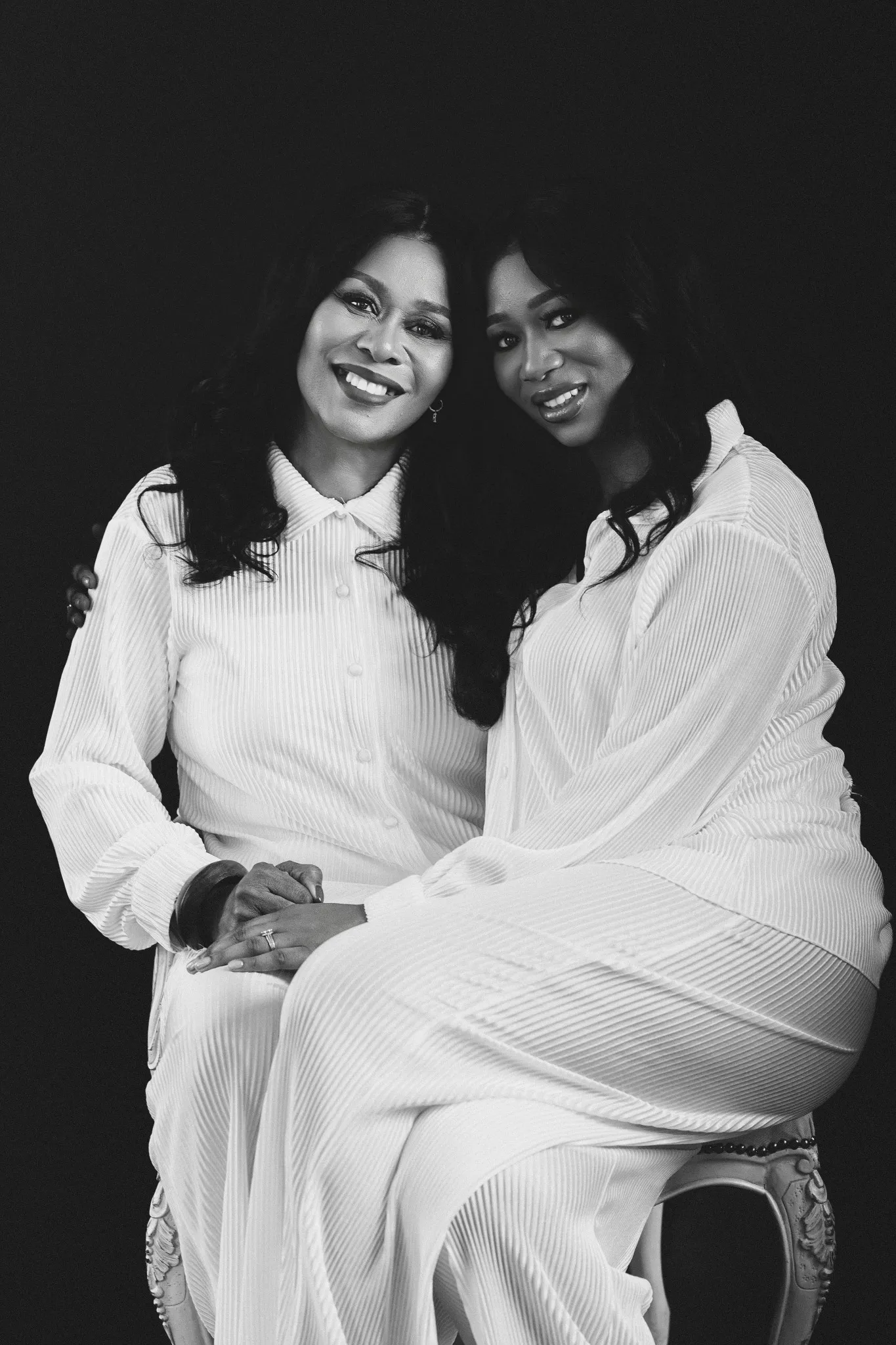 Eagle Productions Portraits Two Women White Outfits Black White