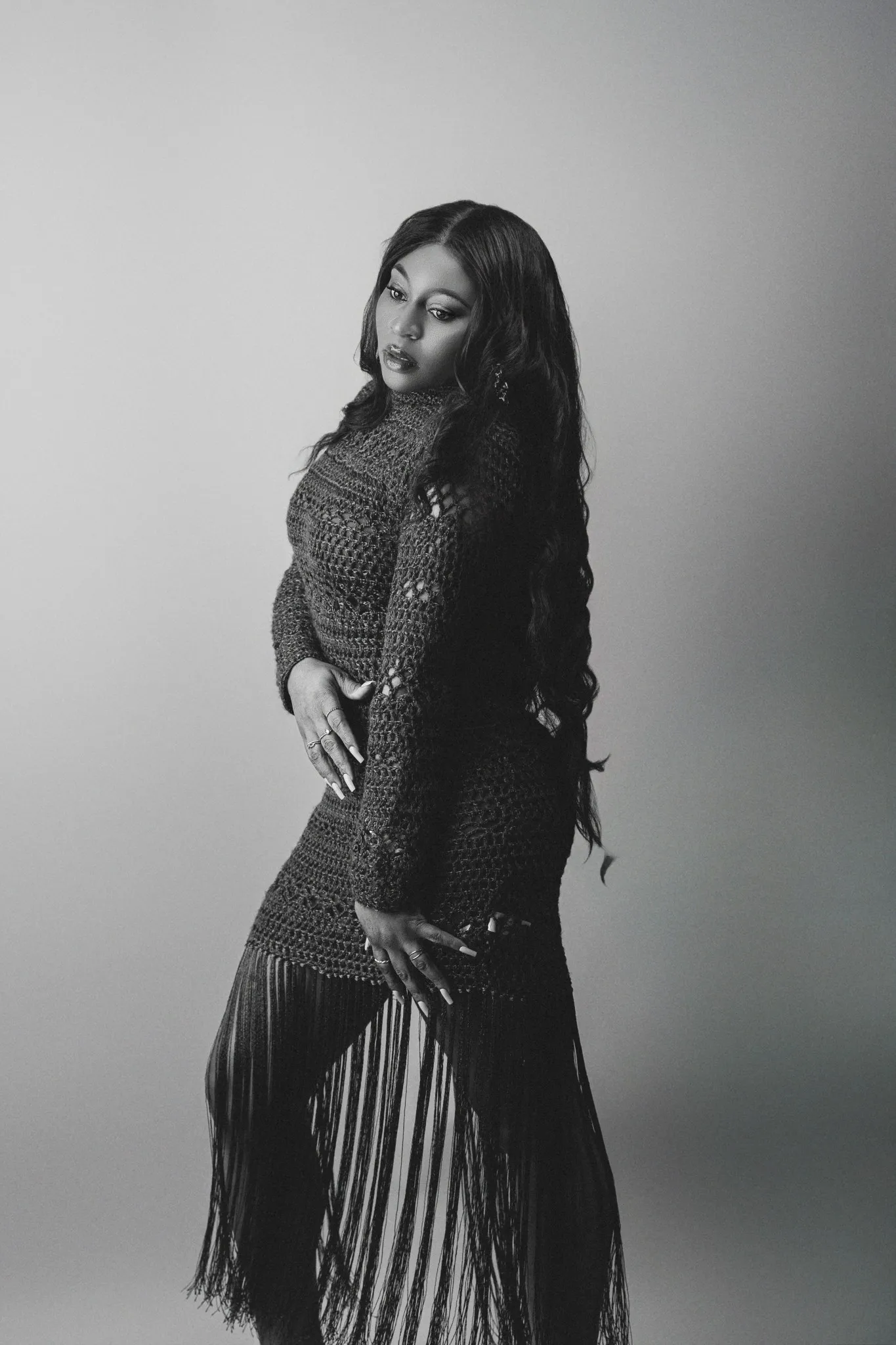 Eagle Productions Portraits Woman Black White Pleated Dress