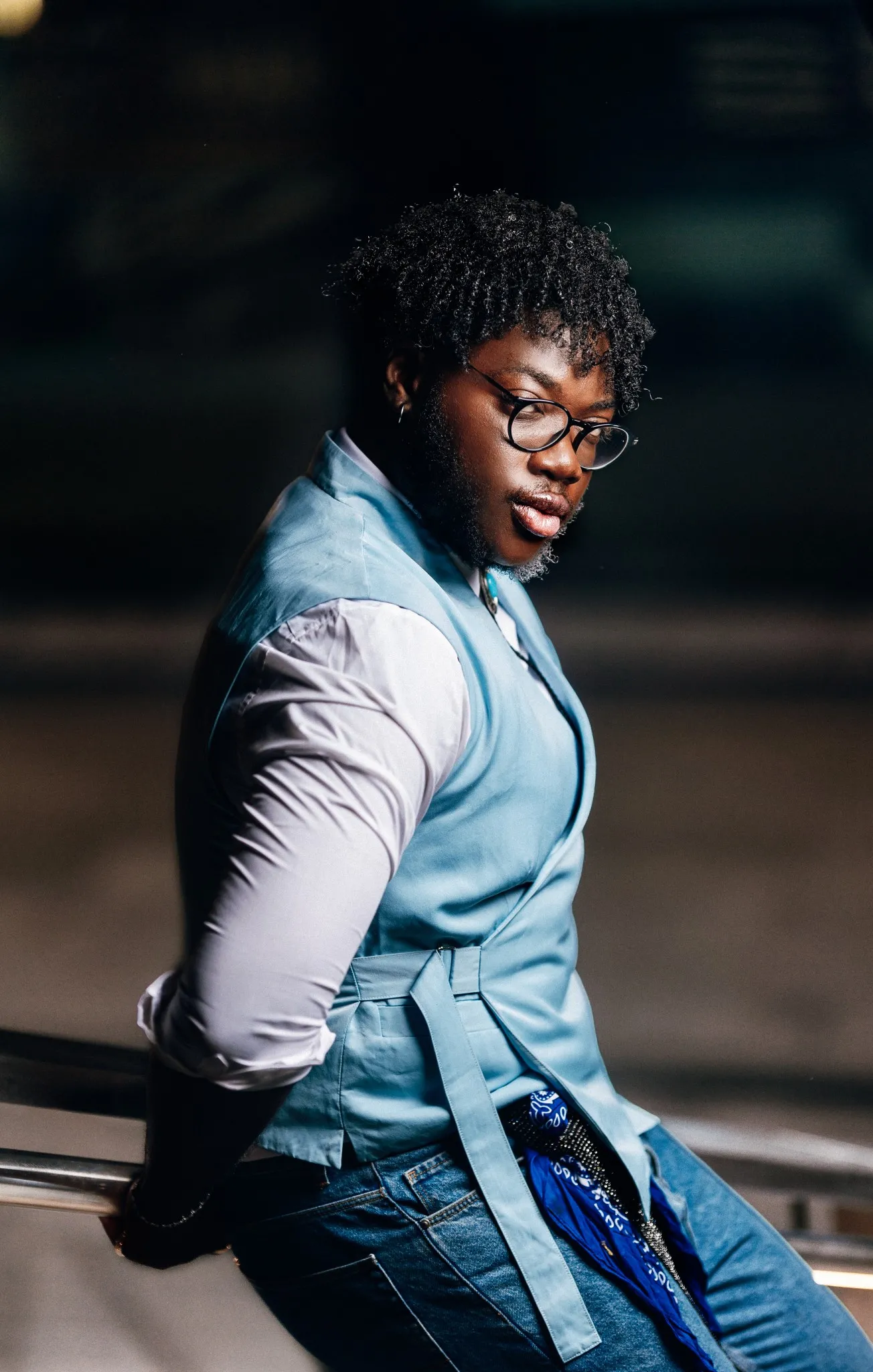 Eagle Productions Portraits Woman Blue Shirt Glasses Side Profile