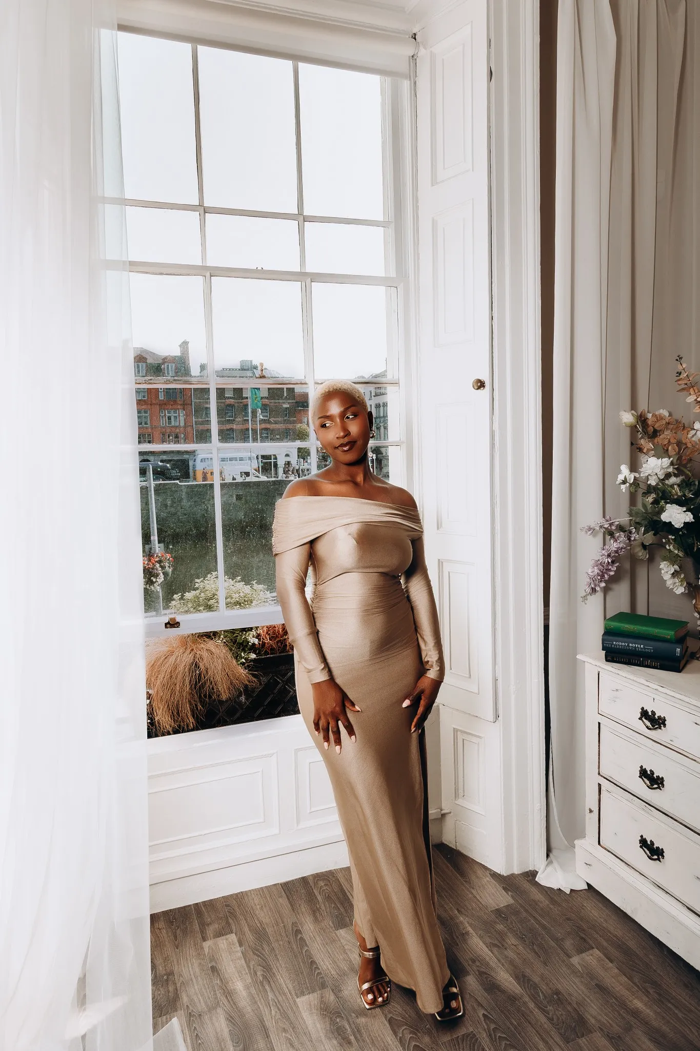 Eagle Productions Portraits Woman Gold Dress Window Light