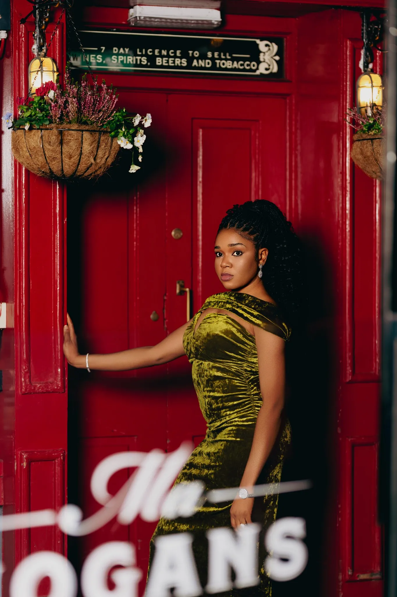 Eagle Productions Portraits Woman Green Dress Red Phone Box