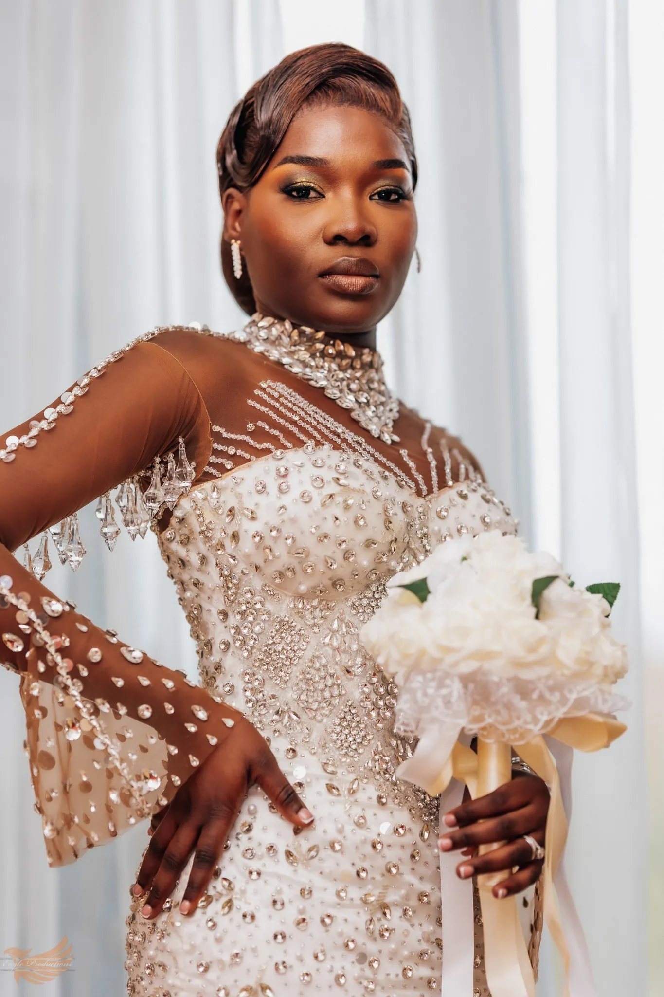 Eagle Productions Weddings Engagements Bride Beaded Gown Bouquet