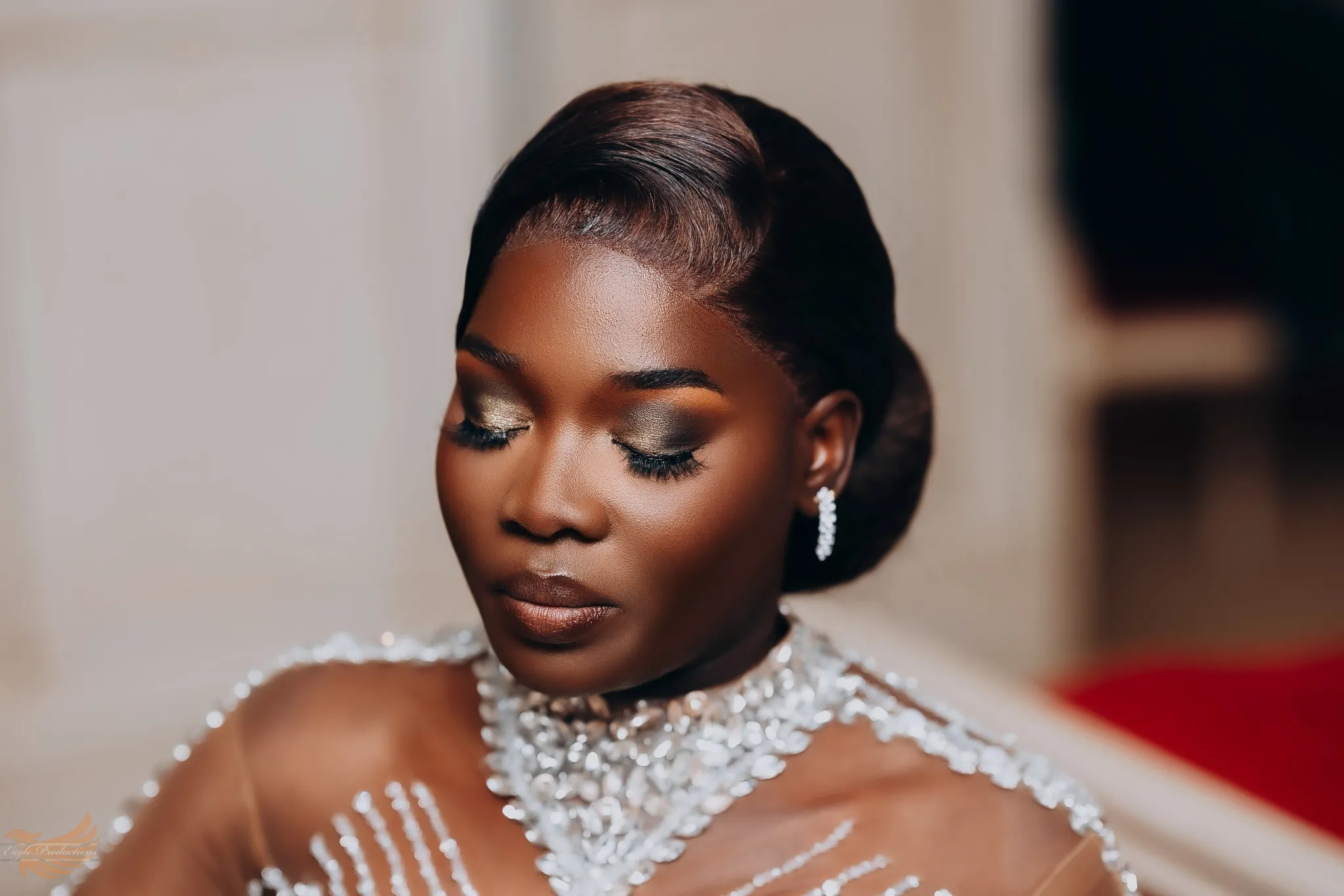 Eagle Productions Weddings Engagements Bride Jeweled Neckline Closeup