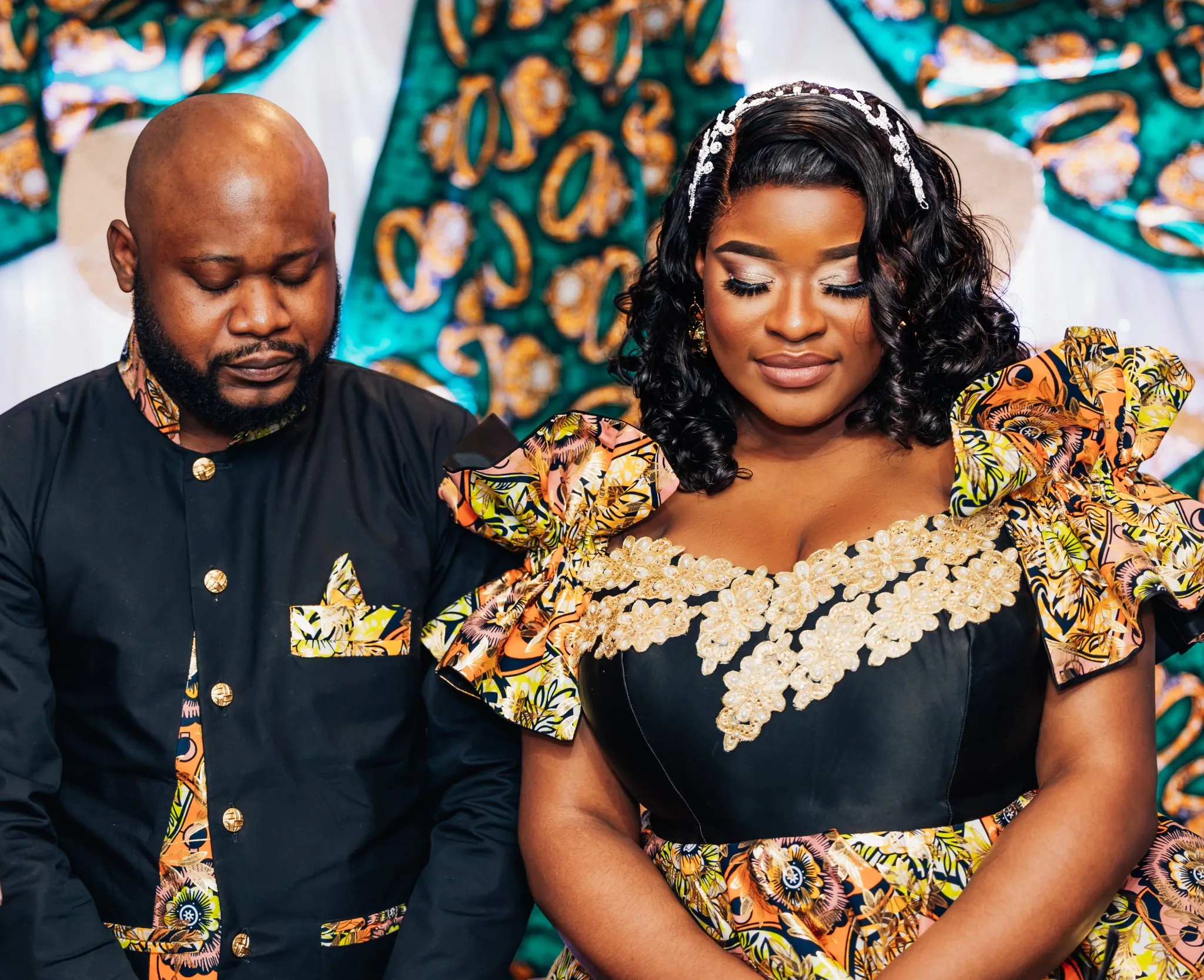 Eagle Productions Weddings Engagements Couple African Print Teal Backdrop