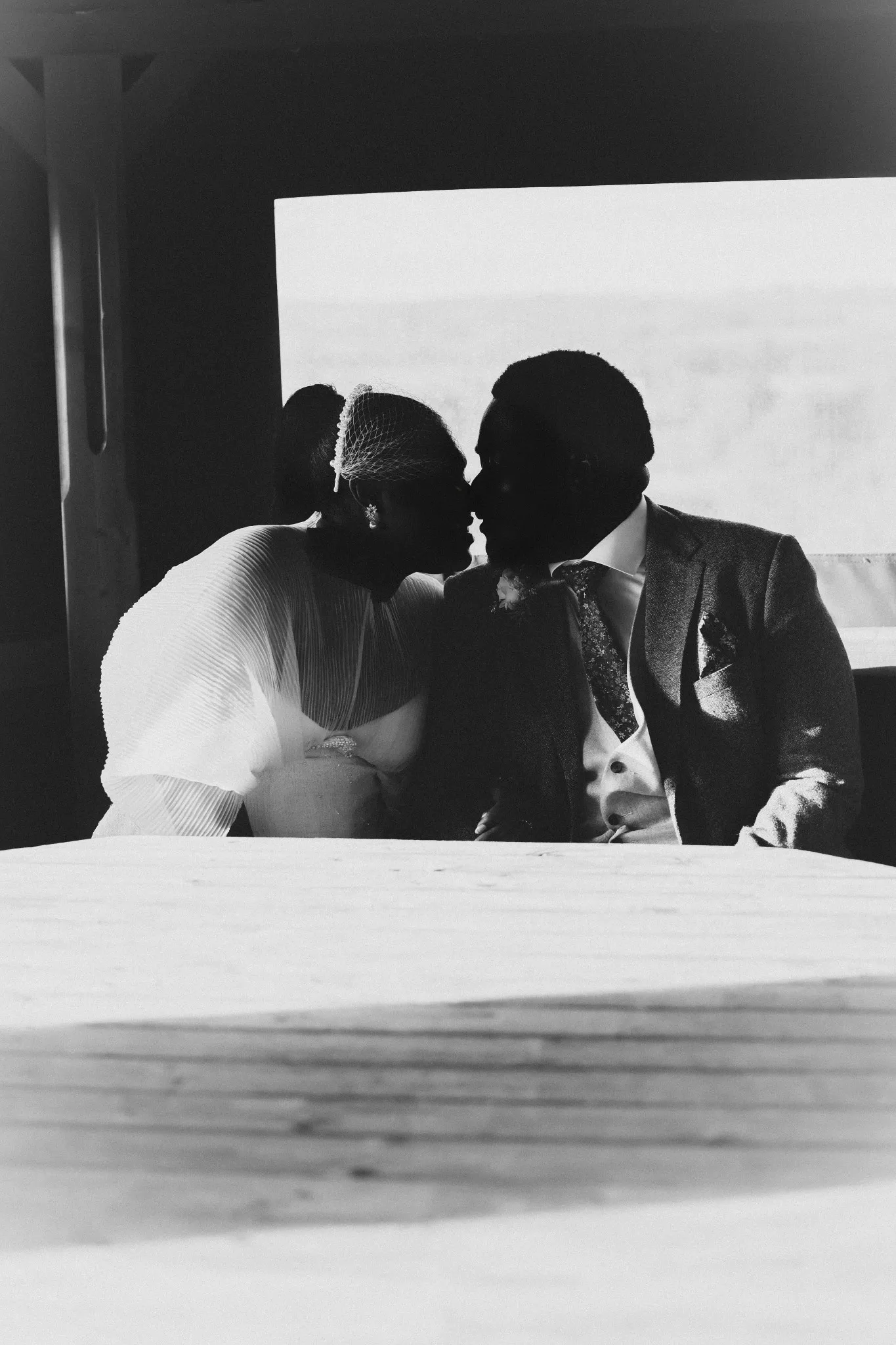 Eagle Productions Weddings Engagements Couple Kiss Black White Aerial