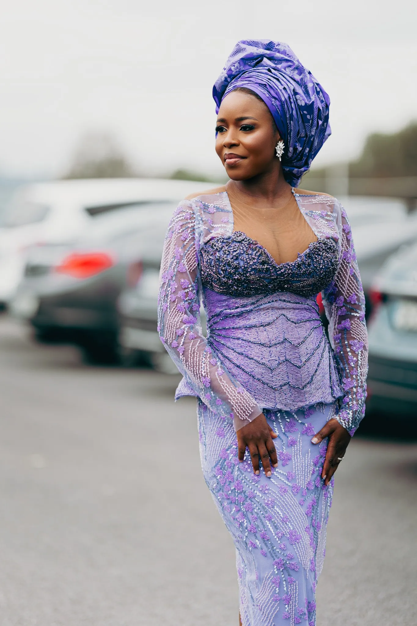 Eagle Productions Weddings Engagements Woman Purple Lace Headwrap