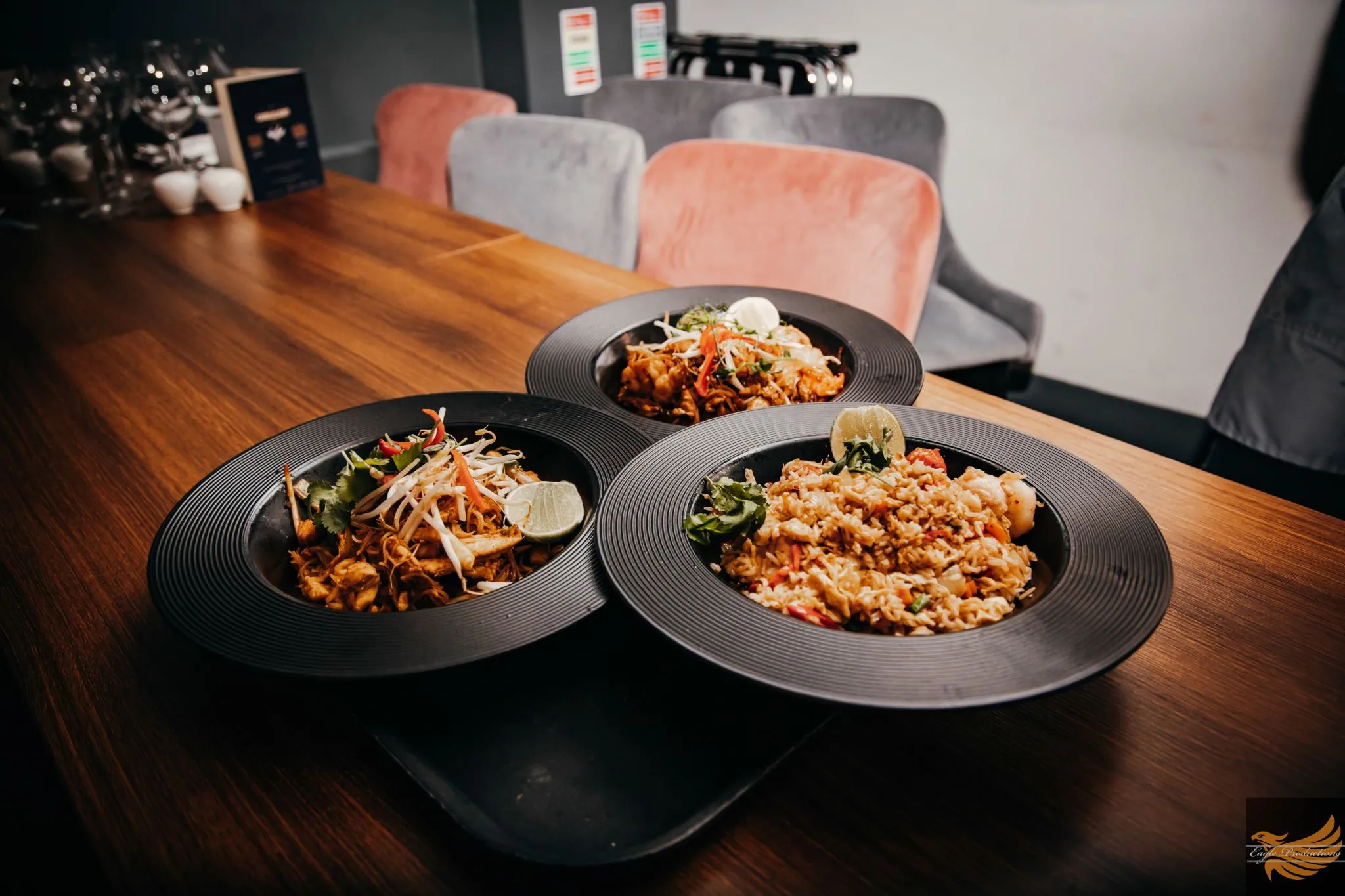 Elegant dining table with gourmet dishes at Eagle restaurant
